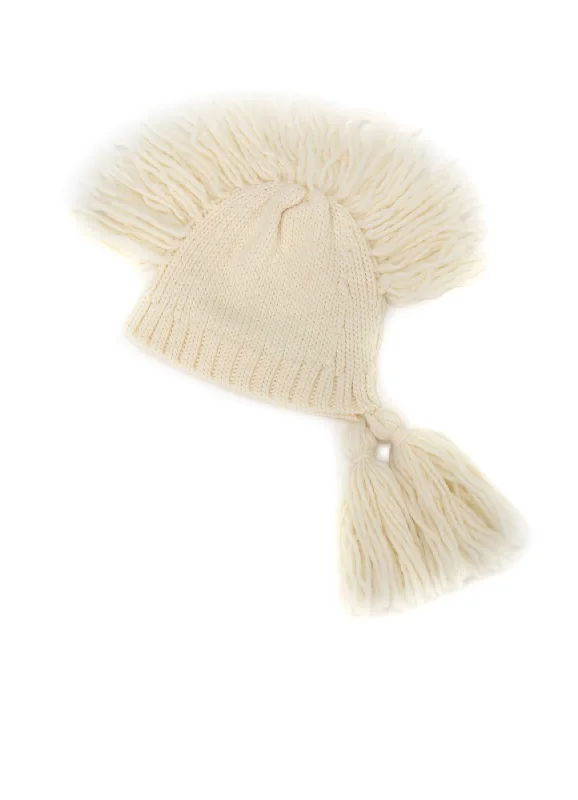 wide-brim hats for sun protectionKNITTED WOOL JERSEY HAT WITH TASSELS AND SPIKES