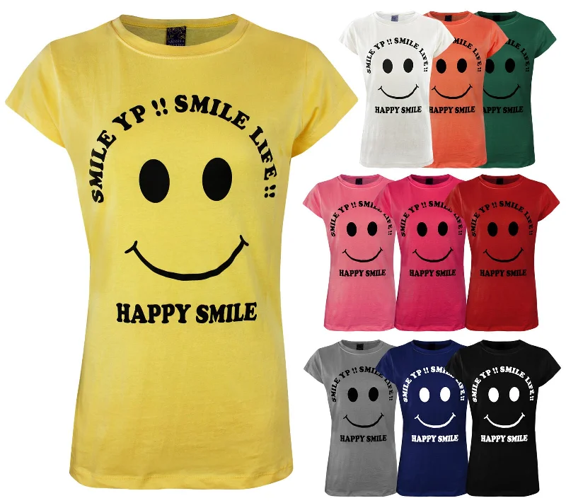 women's pajamas with a cozy, snug fit for ultimate comfortHAPPY SMILE Round Neck Top T-Shirt