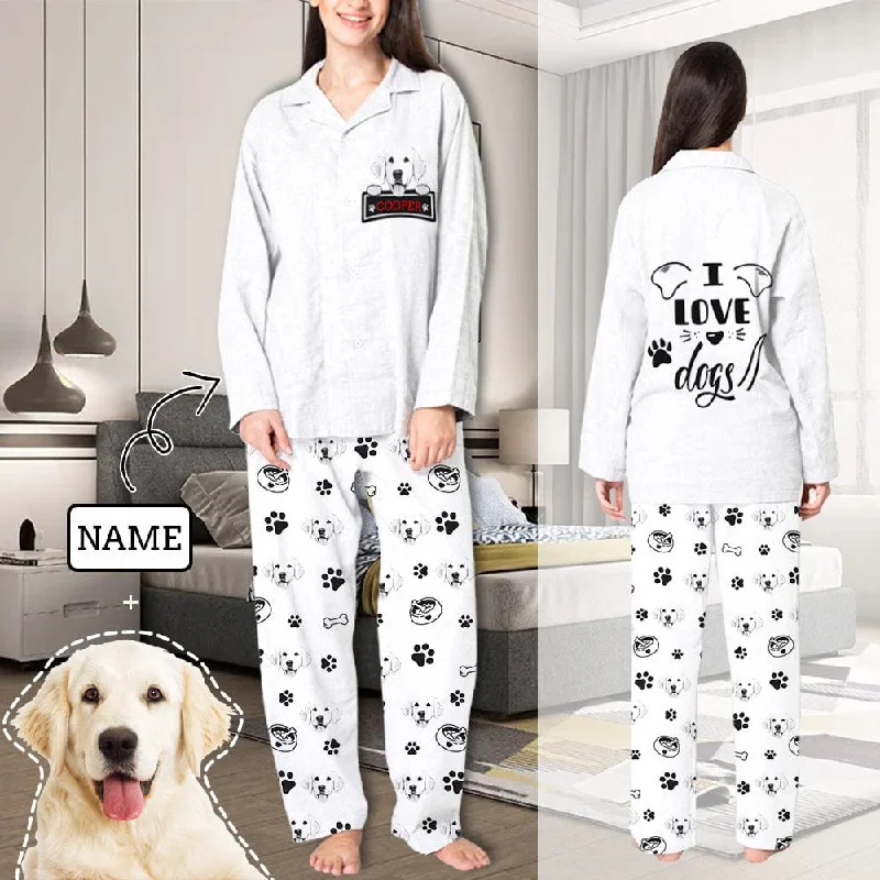 women's pajamas with hidden pocketsCustom Face & Name Pajamas Sets Women's Love Personalized Sleepwear with Dog Face on Them