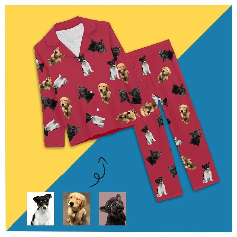 women's pajamas for those who love to dreamCustom Photos Pajama Sets Personalized Solid Color Sleepwear with Pet Dog Face on Them