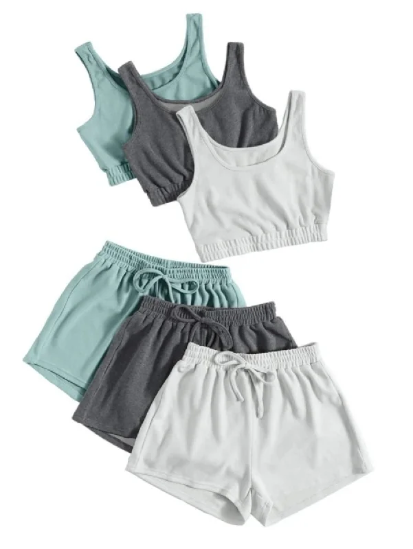 women's pajamas for those who cherish softnessPack Of 3 Crop Tank Top And Knot Front Shorts Set