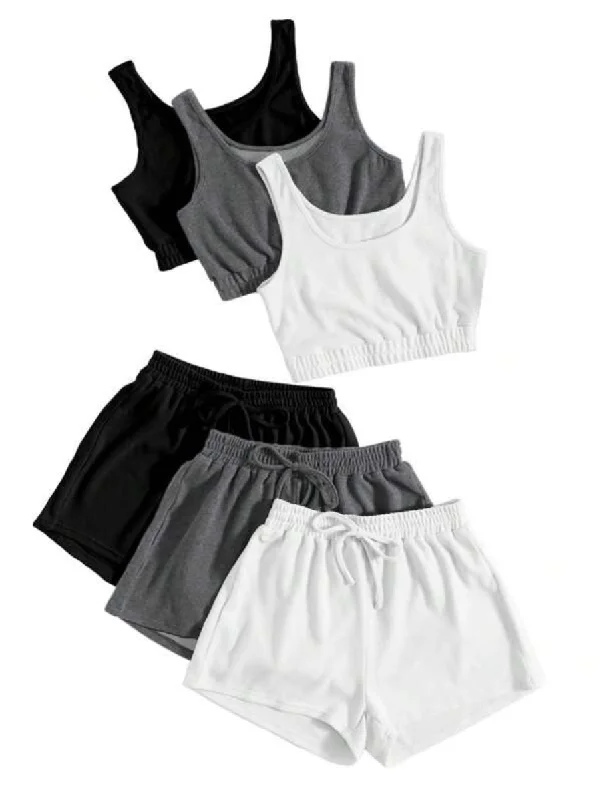 women's pajamas for those who value qualitySet Of 3 Crop Tank Top And Knot Front Shorts Set