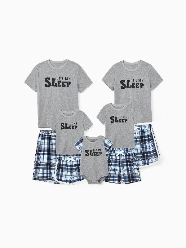 women's pajamas in pastel colorsLet Me Sleep Print Family Pajama Set With Plaid Shorts