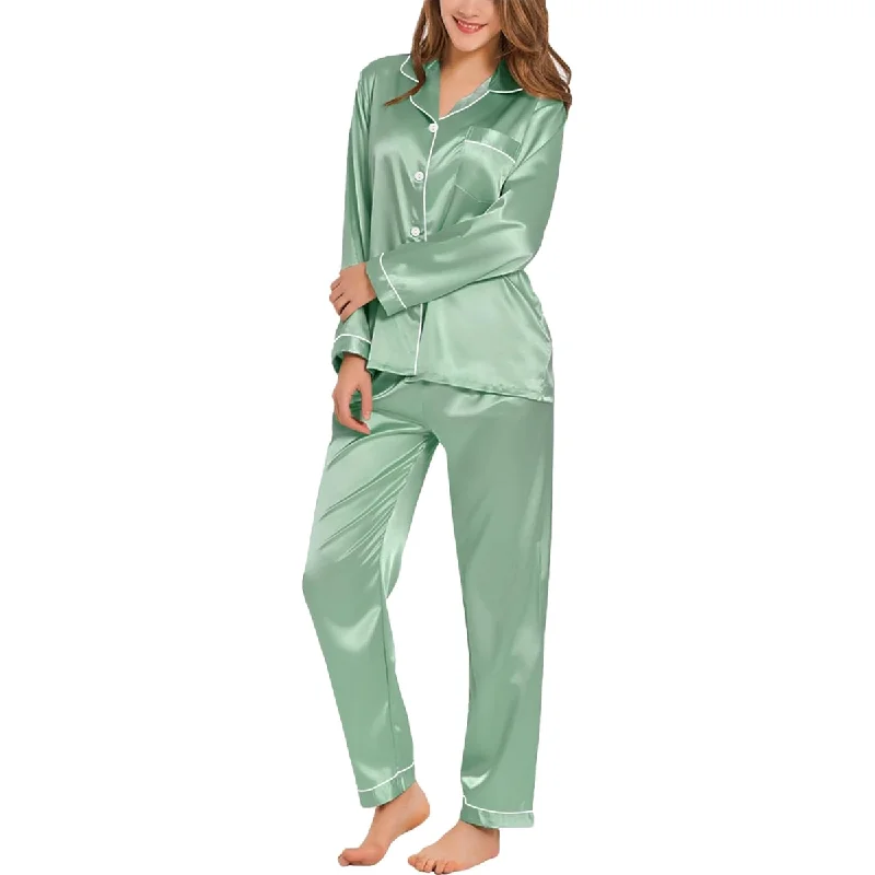 women's pajamas for everyday wearLong Sleeve Button Down Satin Pajama Set