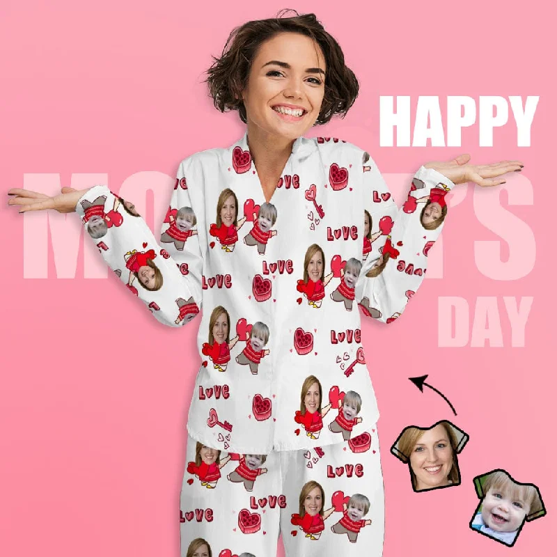 women's pajamas with a snug fitCustom Face Pajama Sets Love Face on Nightwear for Women Kids