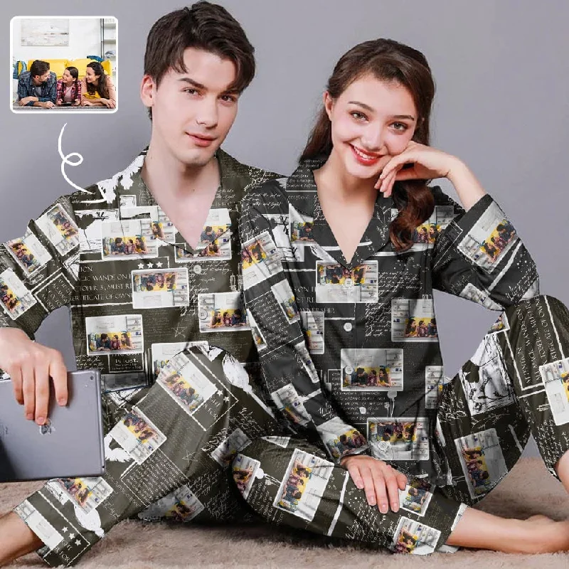 women's pajamas with a touch of whimsical funCustom Photo Couple Matching Pajamas Personalized Photo Loungewear Set Sleepwear For Men Women