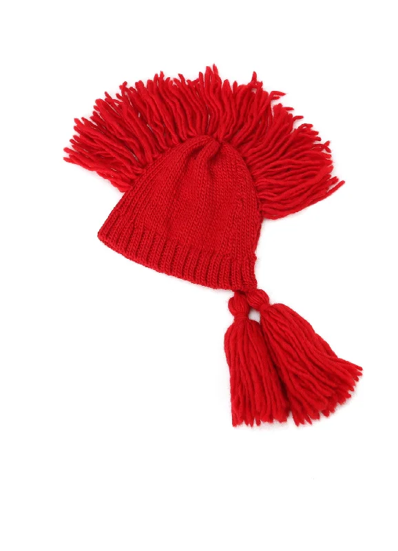 classic Panama hatsKNITTED WOOL JERSEY HAT WITH TASSELS AND SPIKES