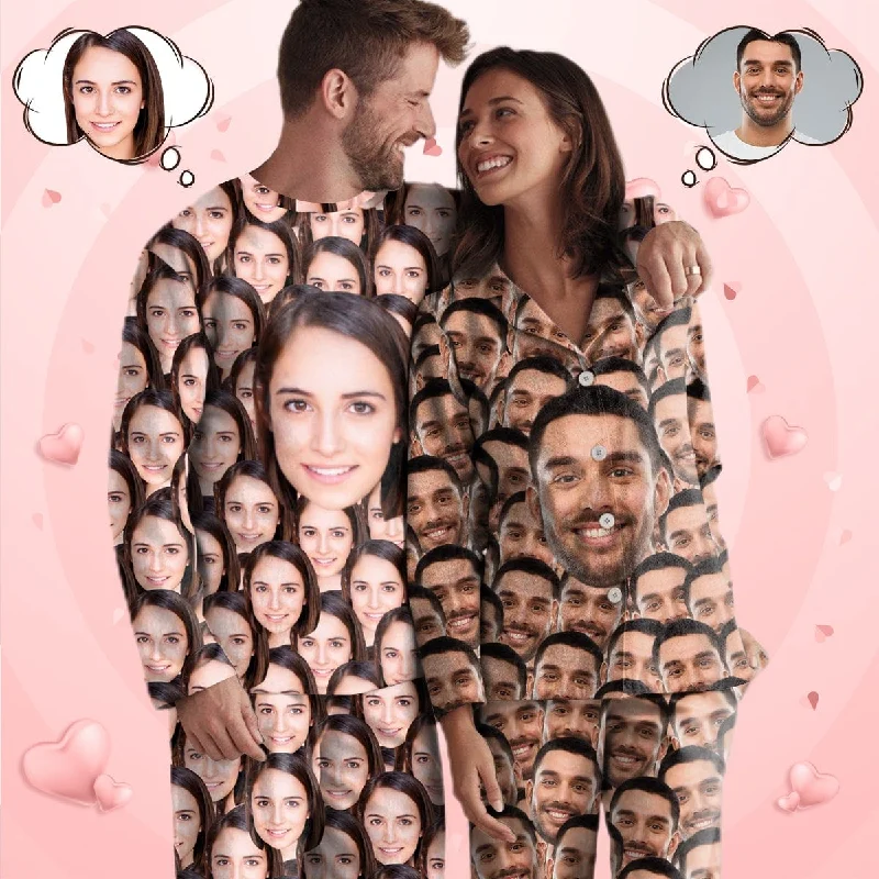 women's pajamas with cozy footies[TikTok Hot Selling] Custom Face Pajama Sets My Valentine My Lover Cute Couple Matching Pajamas