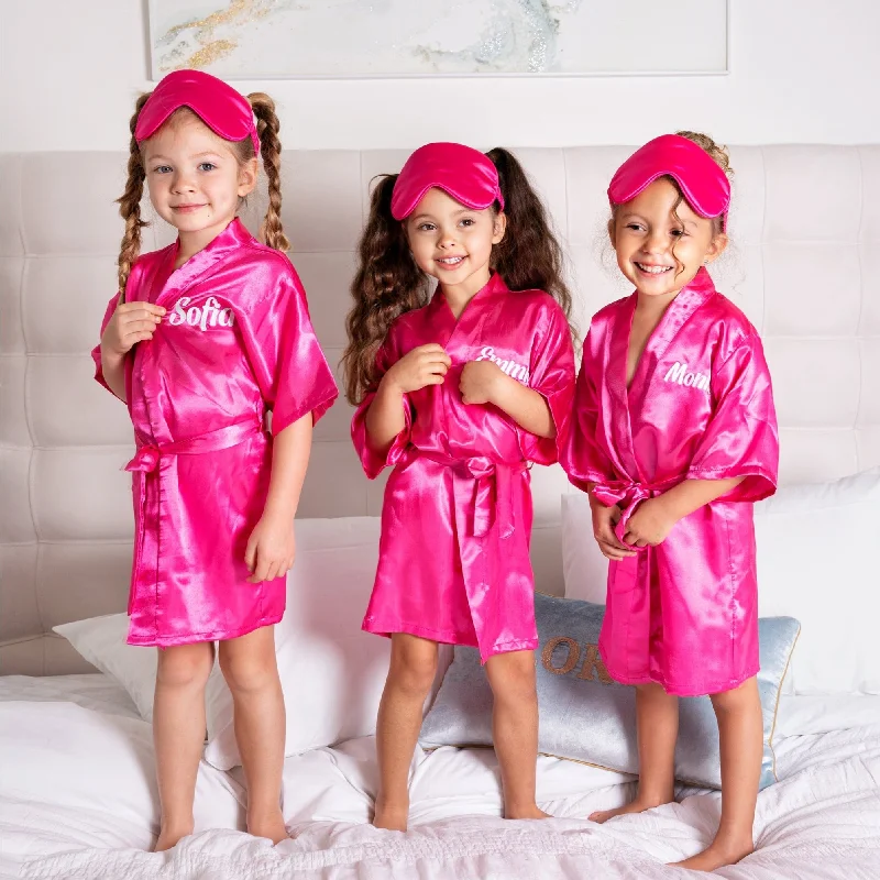 women's pajamas for those who cherish softnessKids Satin Robes for Junior Bridesmaids and Flower Girls - Script Glitter Arrow and Heart