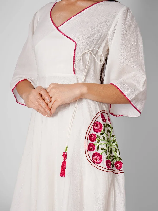 affordable straw hats with colorful patterns and designsWhite Pocket Embroidered Angrakha Dress