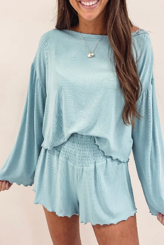 cozy women's flannel pajamasWhispering Sky Blue Dream Ribbed Lounge Set 🌌