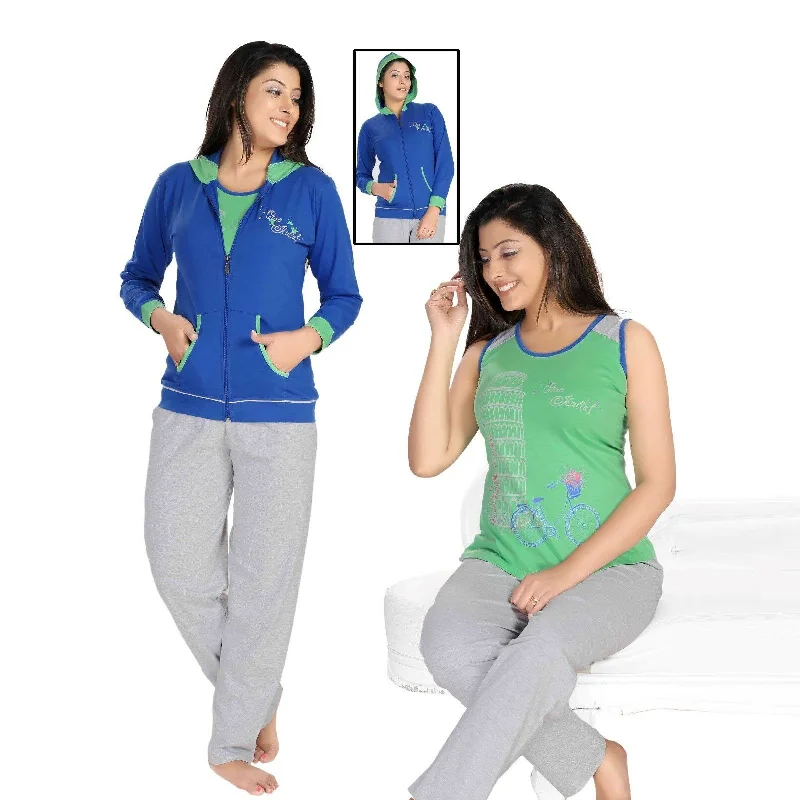 women's pajamas with a playful printJogging Sweatshirt with Hood and Pyjama 3 Pcs Set