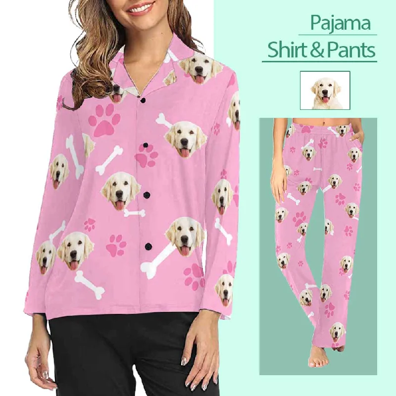 women's pajamas with breathable fabricCustom Photo My Pet Dog Sleepwear Personalized Women's Slumber Party Long Pajama