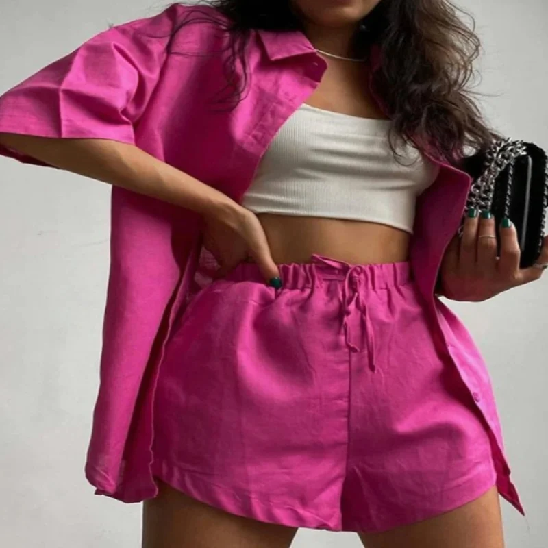 women's pajamas with a modern twistLong-Sleeve Shirt Tops & High Waist Short Set