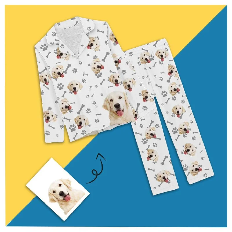 women's pajamas with pocketsCustom Photo Pajama Sets My Pet Dog Face on White Personalized Women's Sleepwear