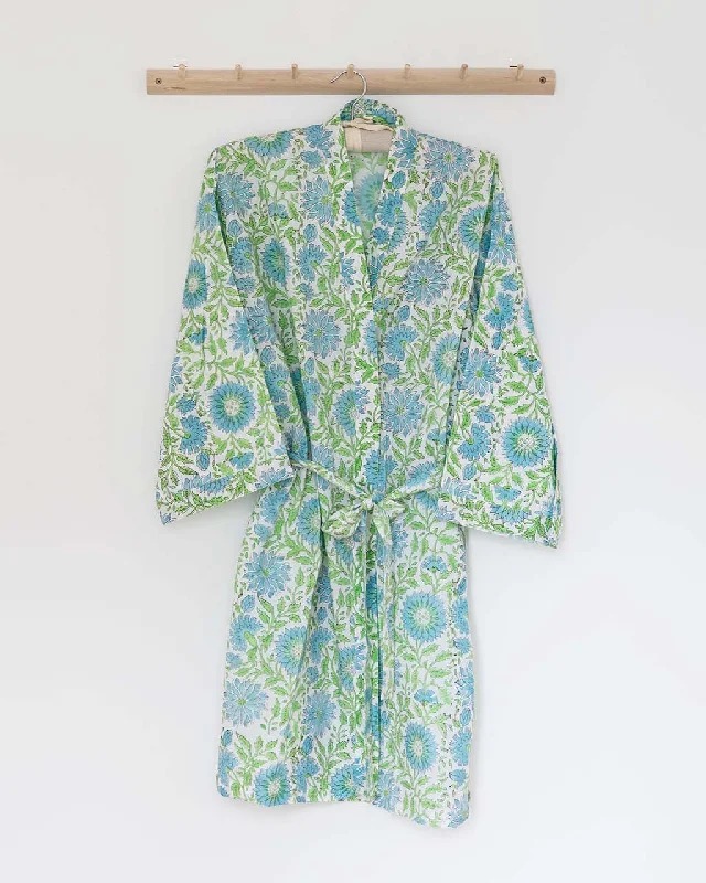 women's pajamas for travelDamen Morgenmantel Kimono grün blau