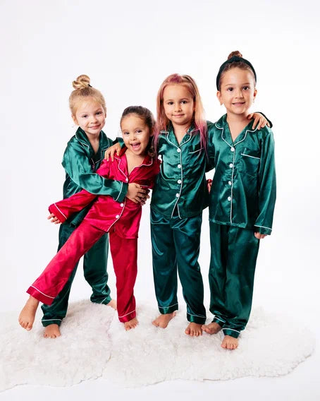 women's pajamas for those who want to feel pampered and lovedKids satin Pajamas Birthday Christmas Sleepover party - L+L