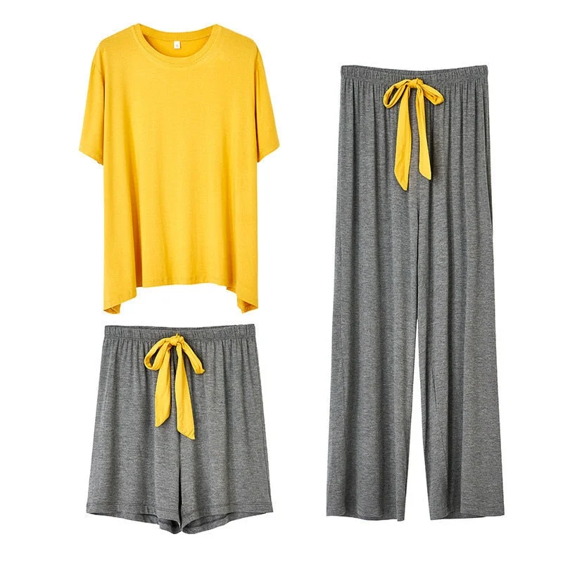 women's short sleeve pajama setsLoose Casual Modal Homewear 3 Piece Set For Women