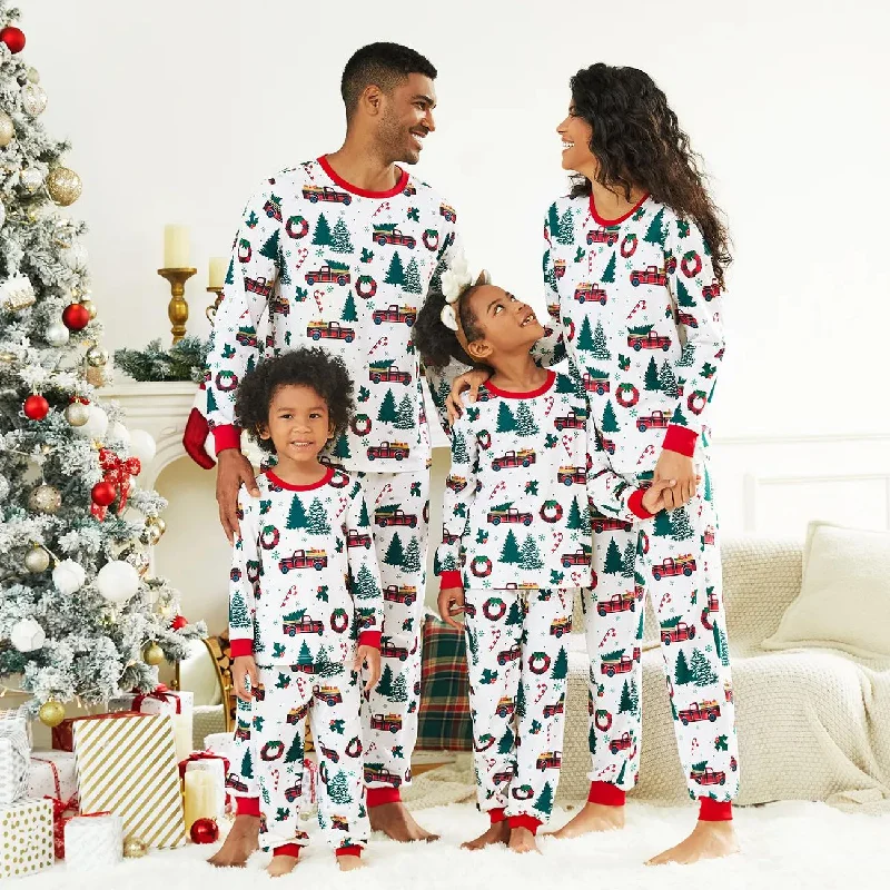 women's pajamas for loungingLong Sleeved Christmas Tree And Car Print Family Matching Pajama Set