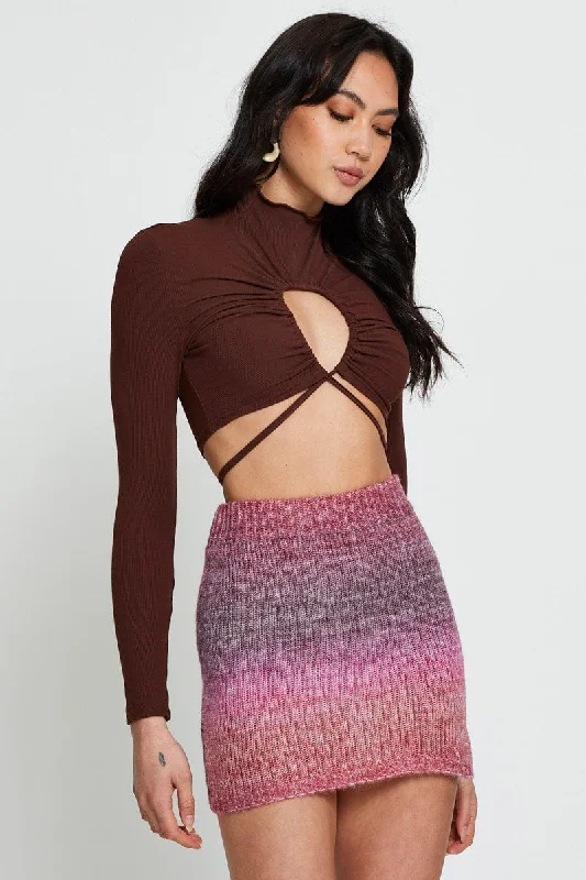 Women's Boat Collar SweatersPink Knit Skirt Mini