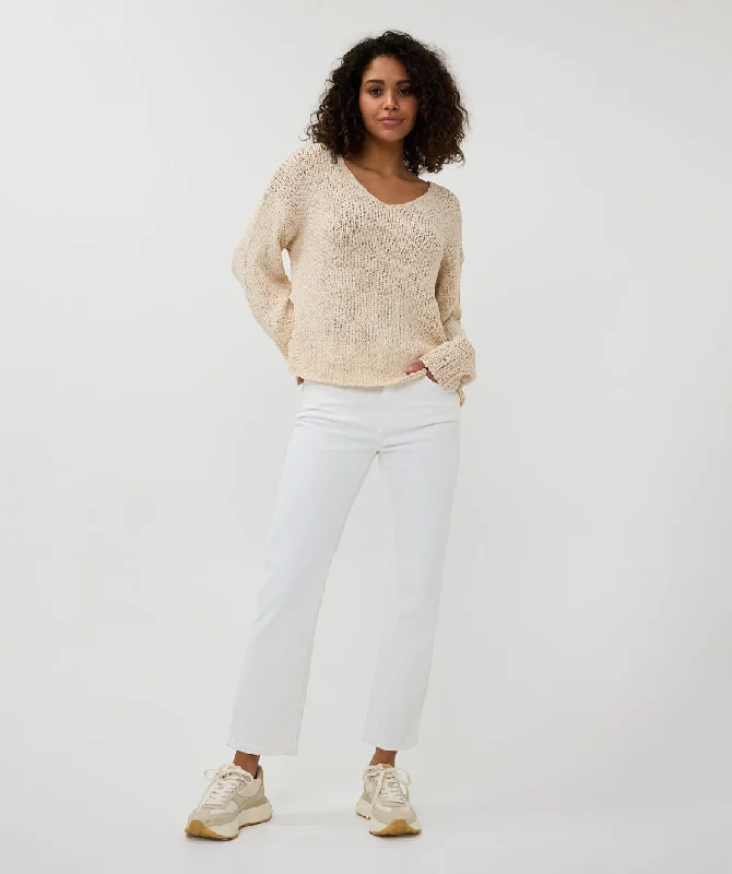 Women's Tasseled SweatersEsqualo Knitted Sand V Neck Sweater