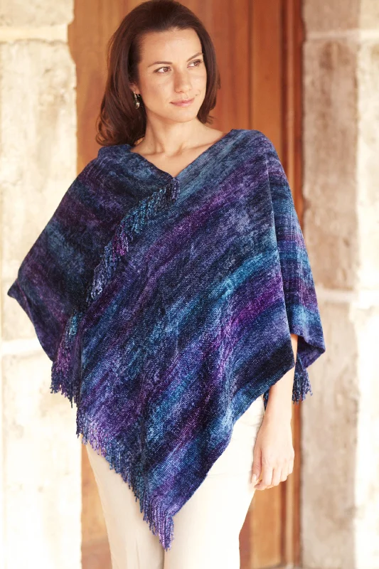 Women's Shirt Collar SweatersFull Moon Night Hand Woven Cotton Blend Guatemalan Poncho