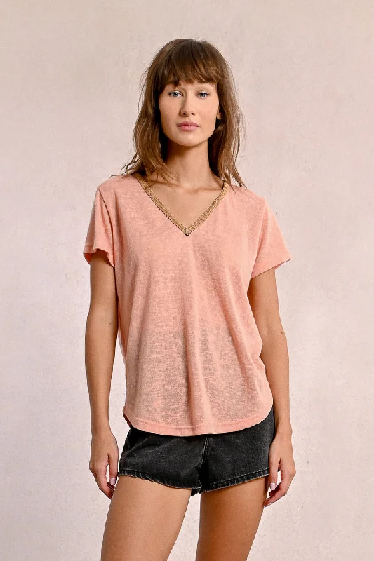 Women's Low Collar SweatersMolly Bracken V Neck Peachy Pink Tee