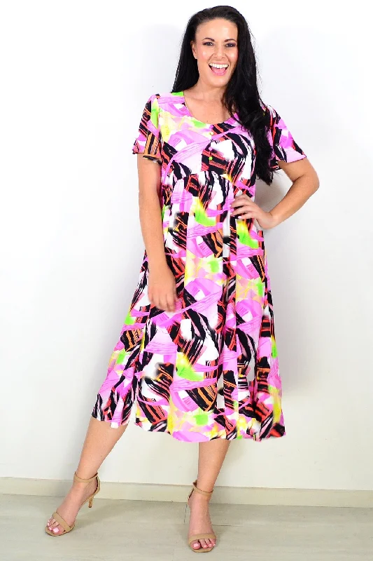 Women's Anorak CoatsPink Black Abstract Tunic Dress