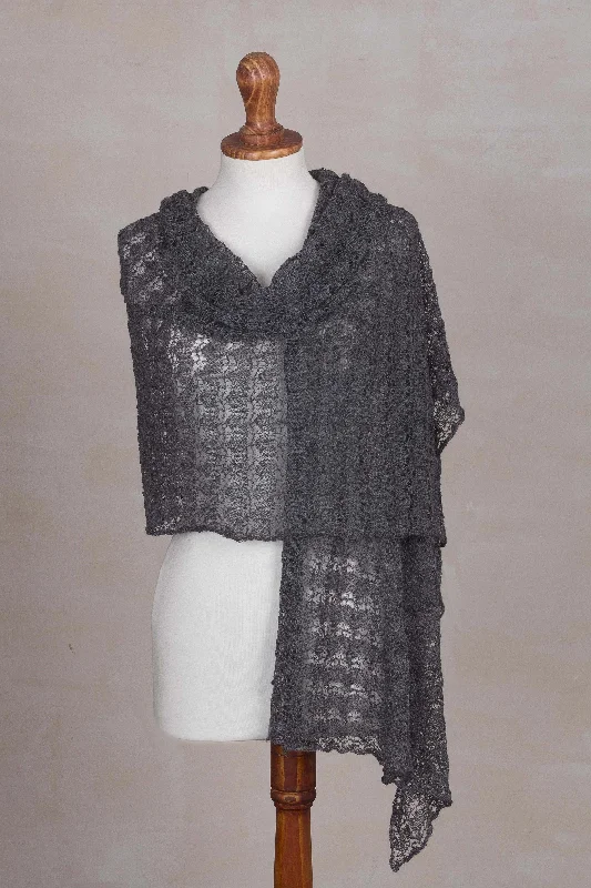 Women's Shetland Wool SweatersDreamy Texture in Slate Textured 100% Baby Alpaca Shawl in Slate from Peru