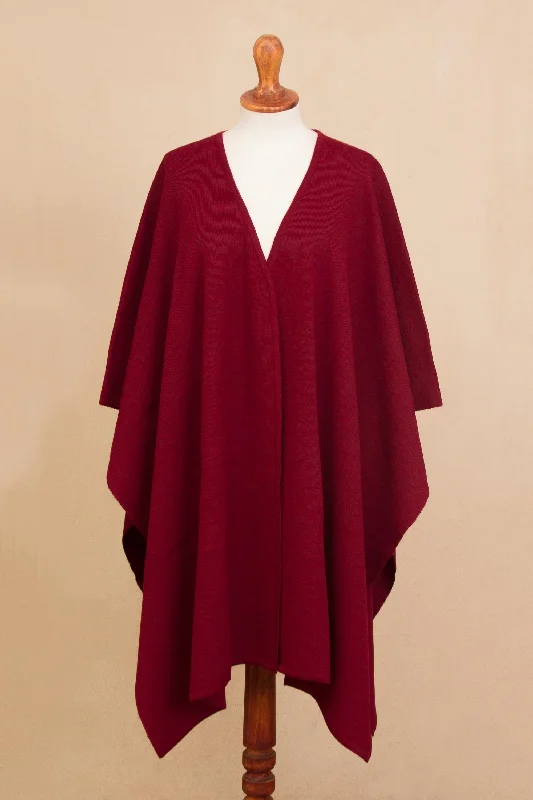 Women's Czech Wool SweatersElegant Fashion in Claret Knit Alpaca Blend Ruana in Claret from Peru