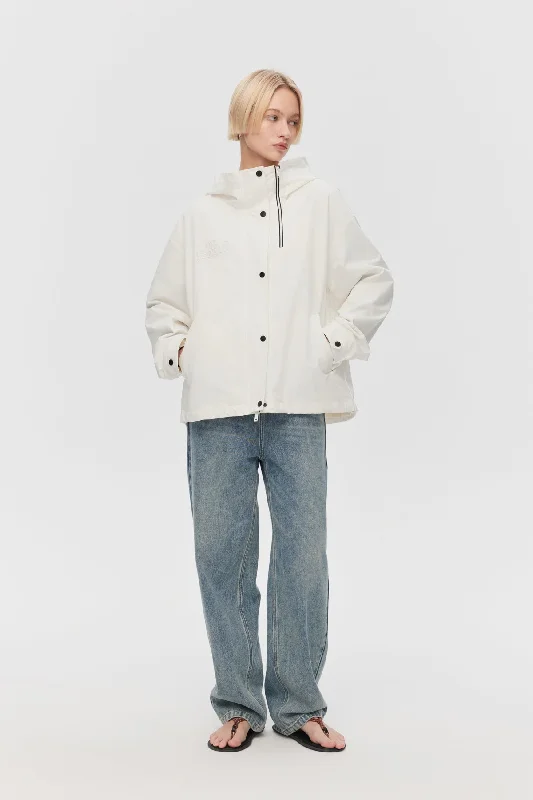 Women's Anorak CoatsZipper Embellished White Jacket