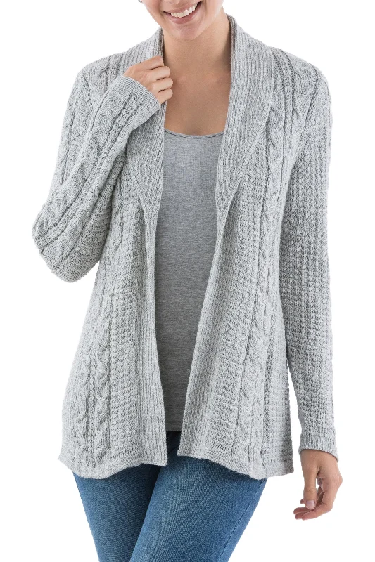 Women's Fine Gauge SweatersClassic Chic Versatile Light Grey Cardigan in Soft Alpaca Blend from Peru