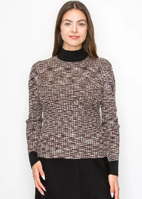 Women's Shirred SweatersMulti-Toned Black Speckled Sweater