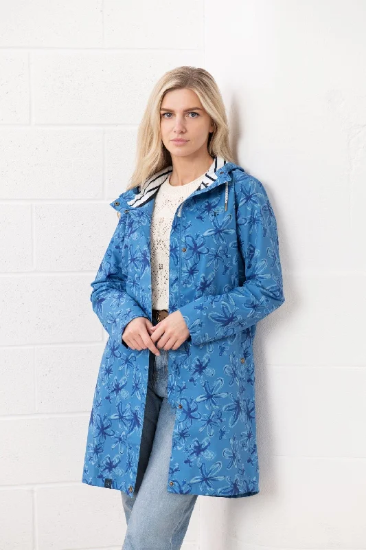 Women's Parka CoatsLong Beachcomber Jacket - Marine Blue Floral