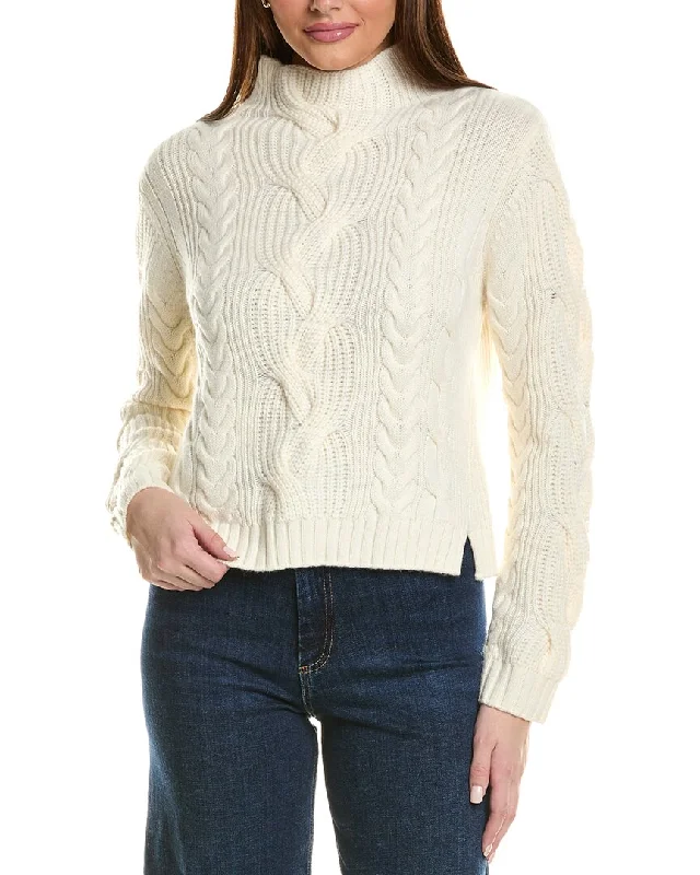 Women's Azerbaijani Wool SweatersHannah Rose Chunky Cable Funnel Neck Wool & Cashmere-Blend Sweater