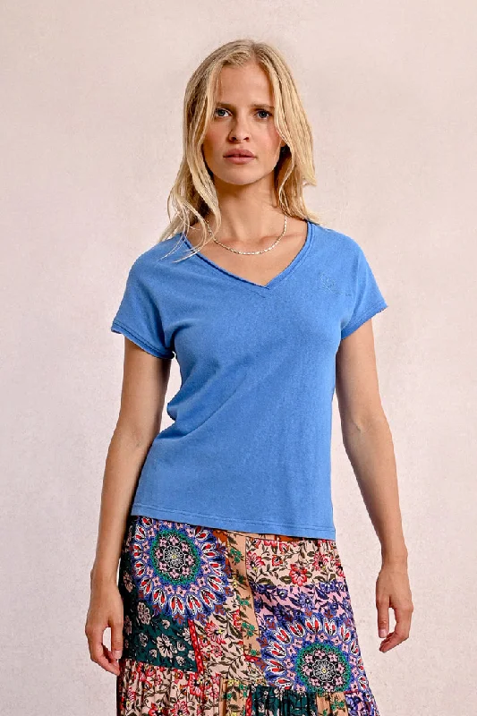 Women's Peter Pan Collar SweatersMolly Bracken V Neck Blue Knitted Tee