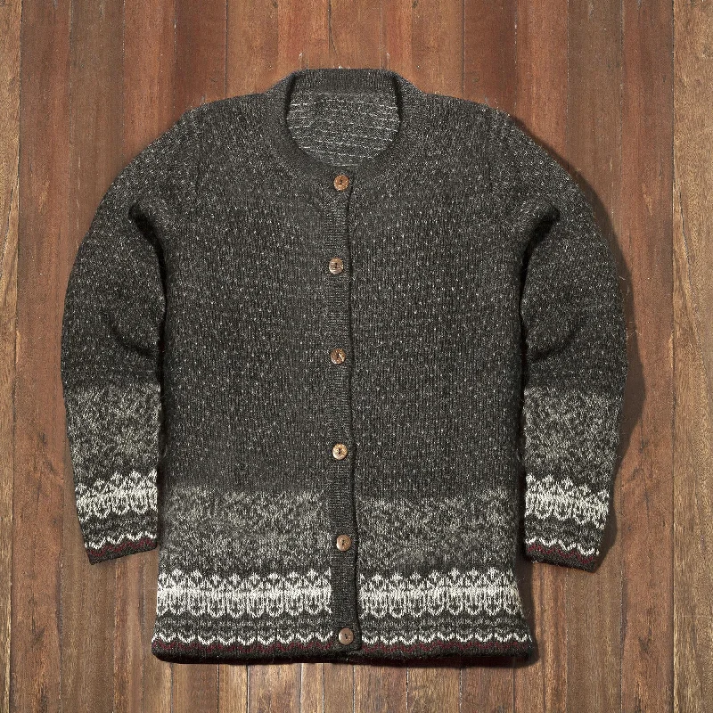 Women's Crew Neck SweatersWintry Passion Graphite and Smoke 100% Alpaca Cardigan from Peru