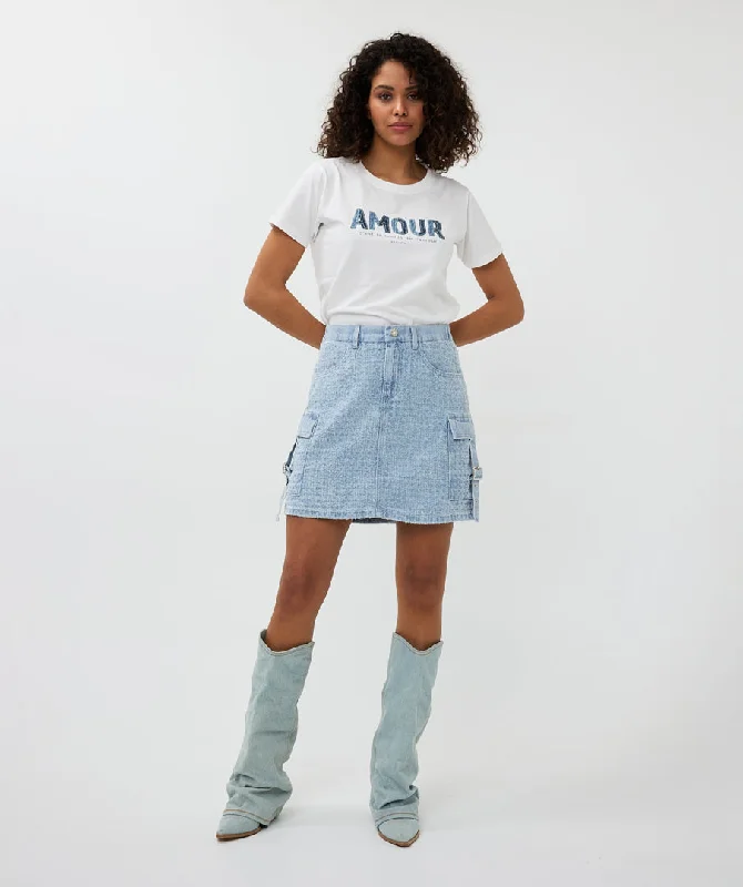 Women's Graphic SweatersEsqualo Off White Denim AMOUR Tshirt