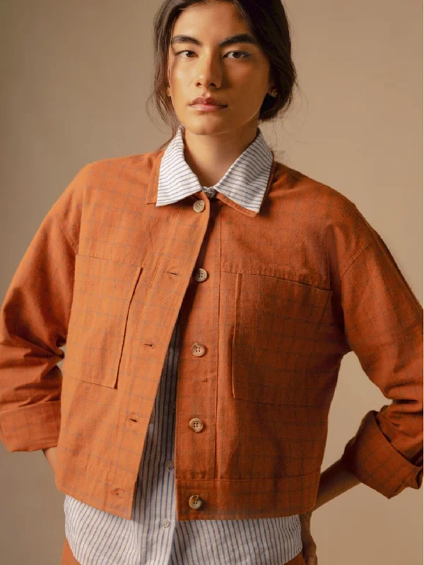 Women's Coats with Fur TrimWomen's Rust Cotton Linen Regular Fit Jacket