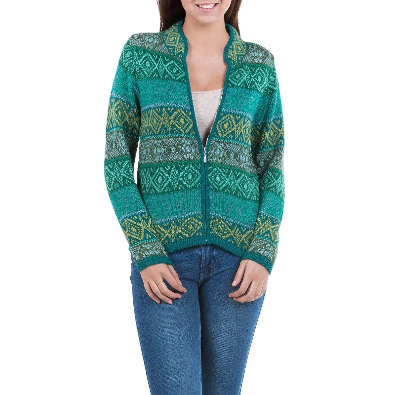 Women's Greek Wool SweatersGreen Andean Countryside Alpaca Cardigan