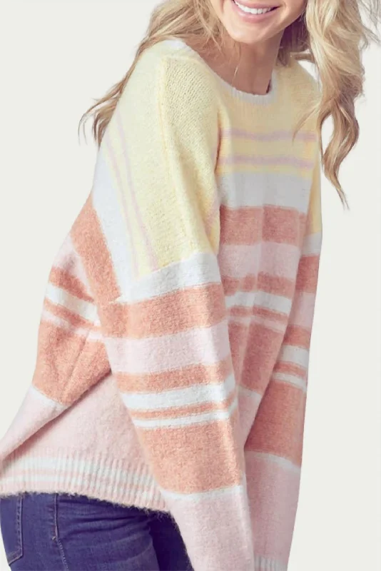 Women's Cashmere SweatersOversized Striped Ribbed-Knit Sweater In Yellow/terracotta/pink