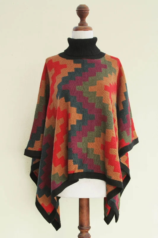 Women's Keyhole Collar SweatersPyramids Handmade Alpaca Blend Poncho