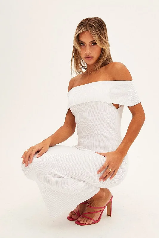 Women's Chunky Knit SweatersWhite Off Shoulder Dress Knit Bodycon Knit