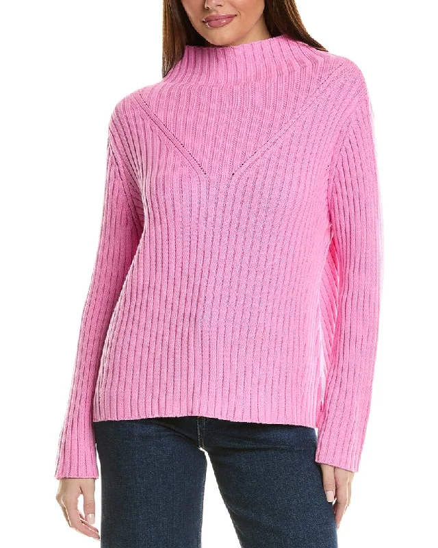 Women's Greek Wool SweatersHannah Rose Chunky Rib Funnel Neck Cashmere-Blend Sweater