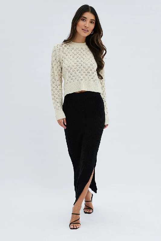 Women's Shawl Collar SweatersBlack Knit Midi Skirt