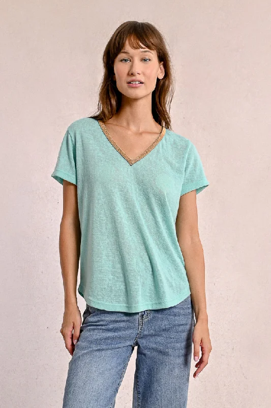 Women's Estonian Wool SweatersMolly Bracken V Neck Turquoise Knitted Tee