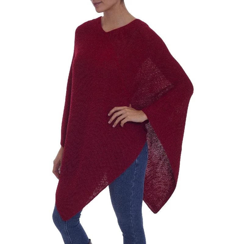 Women's Sequined SweatersEnchanted Evening in Claret Alpaca Poncho