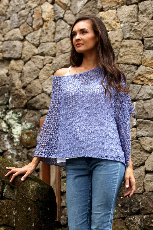 Women's Turkish Wool SweatersPeriwinkle Sanur Shade Lightweight Hand-Crocheted Poncho in Periwinkle from Bali