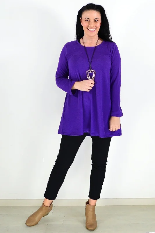 Women's Trench CoatsPurple Full Sleeve Fleece Tunic Top