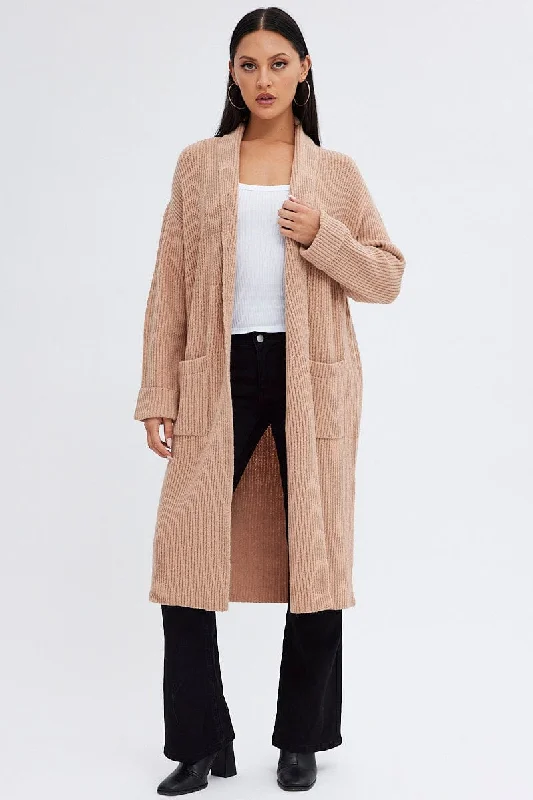 Women's Cotton SweatersBeige Longline Cardigan